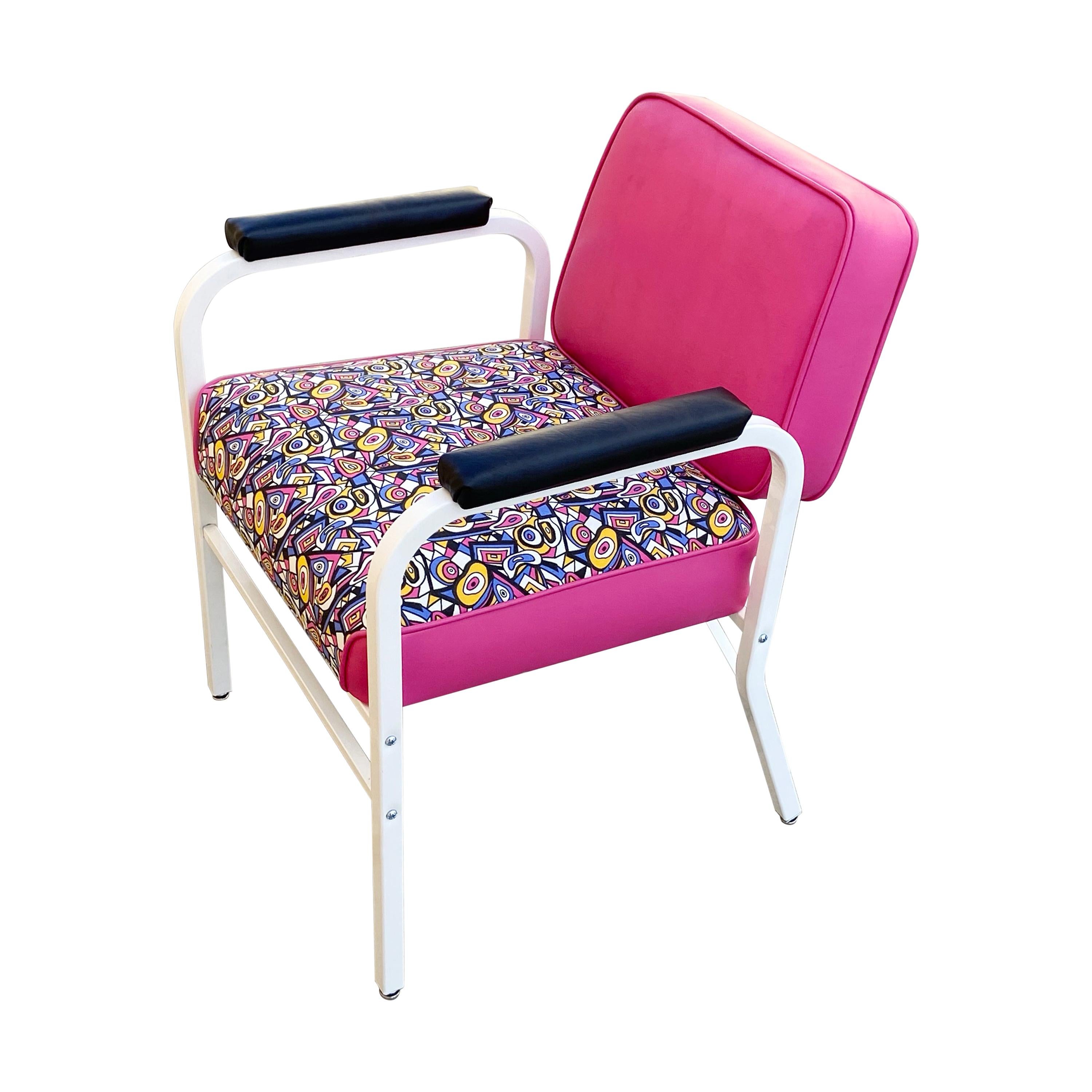Midcentury ModeCraft Salon Chair, Refinished in Pink and White For Sale