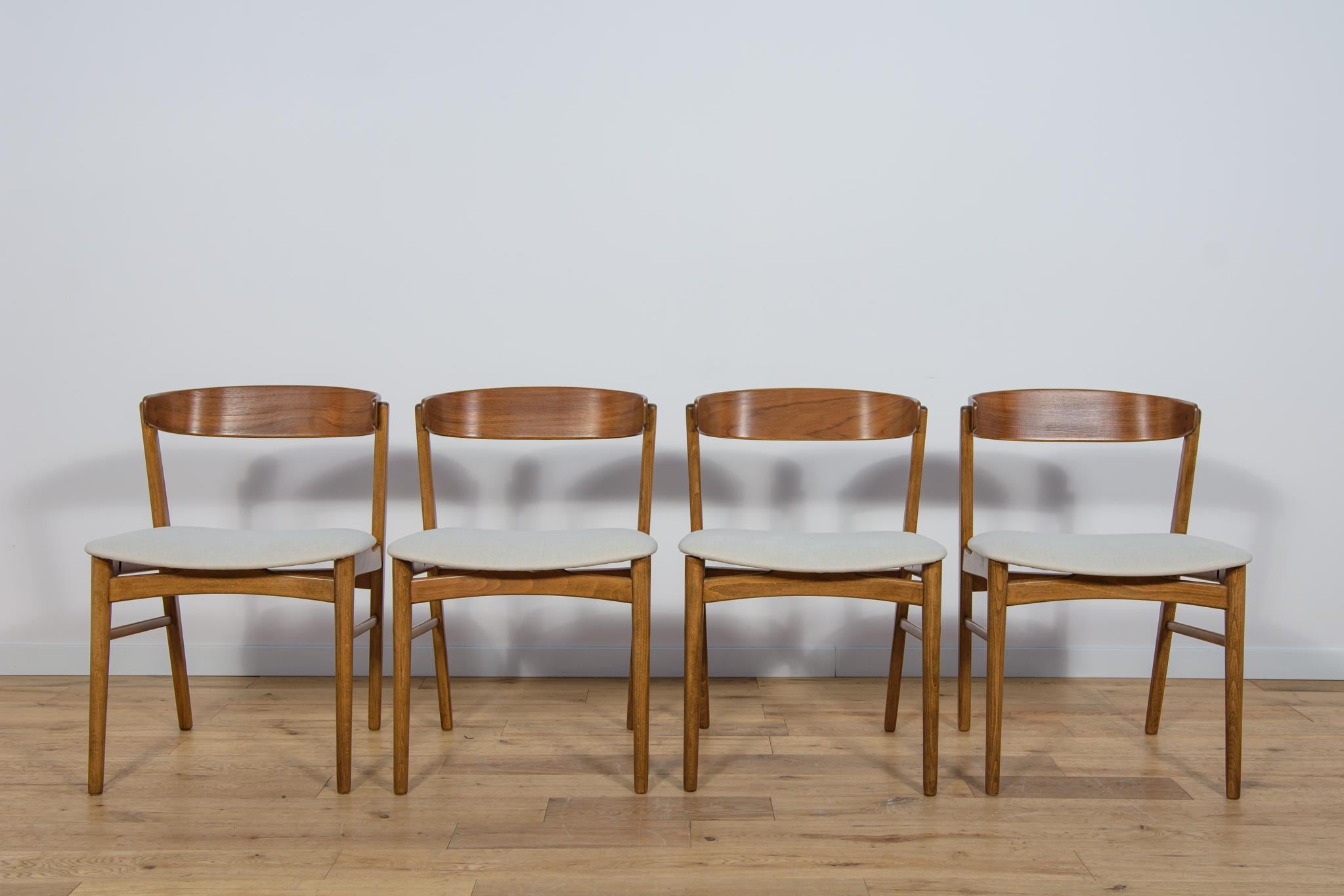Dining chairs Model 210 made by Farstrup in Denmark in the 1960s. The frame is made of beech wood, the backrests are made of teak, the whole has been cleaned of the old surface, painted oak stain and finished with a semi-matt lacquer . The foams