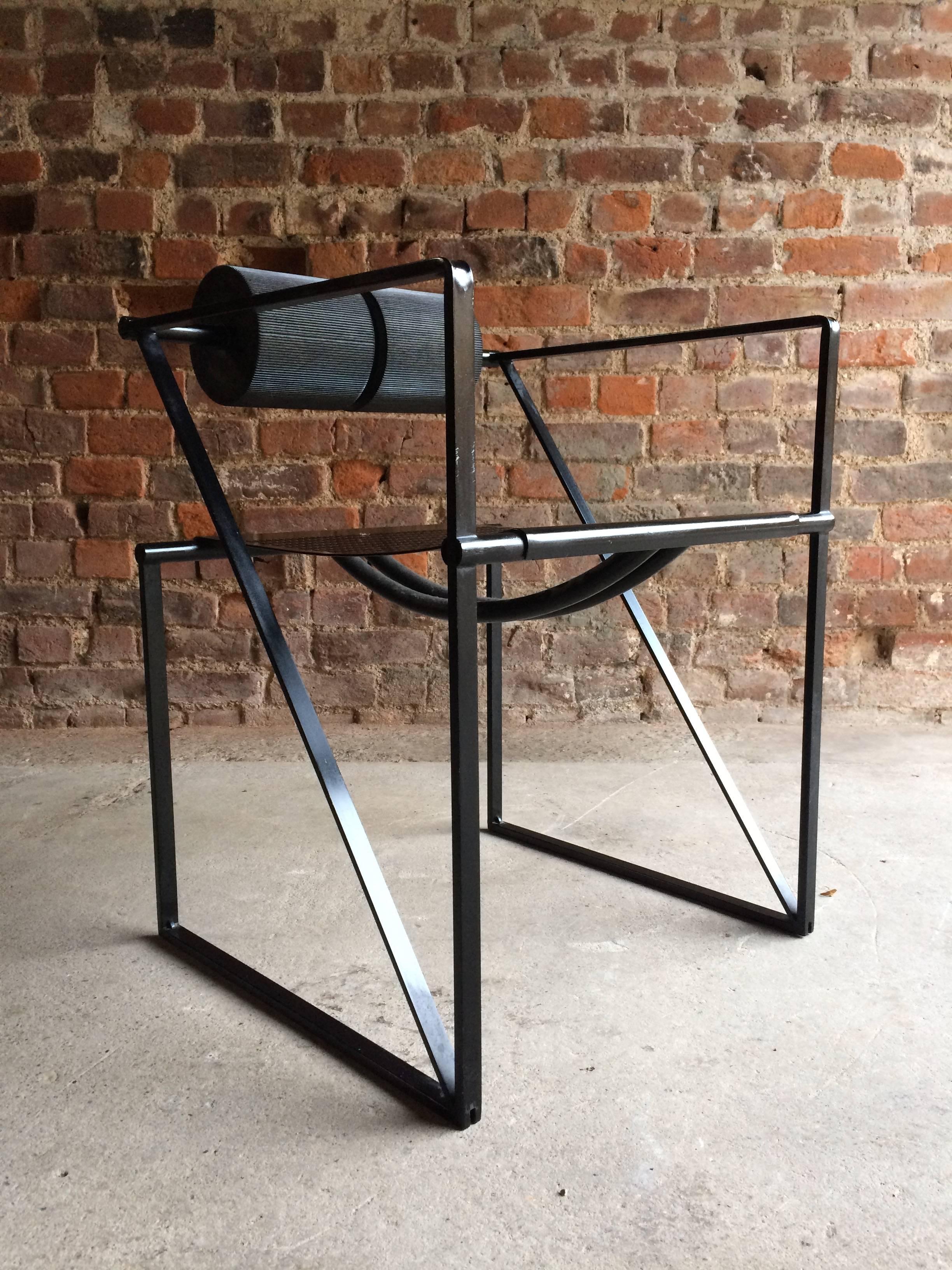 Fabulous model 602 black steel frame with foam back Seconda chair by Mario Botta for Alias, Italy, circa 1982.

Original
Midcentury
Mario Botta
Armchair
Steel
1980s.
Practical and beautiful.

Dimensions:

Height 28.5” inches (Floor to