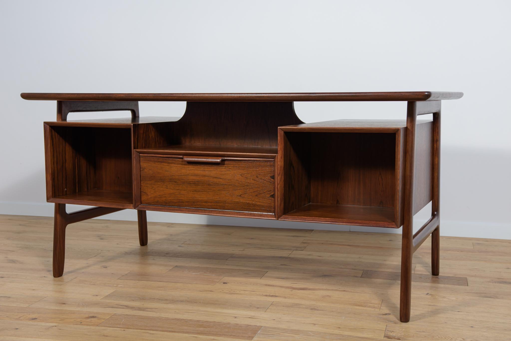 Rosewood Mid-Century Model 75 Freestanding Teak Desk from Omann Jun, Denmark, 1950s For Sale