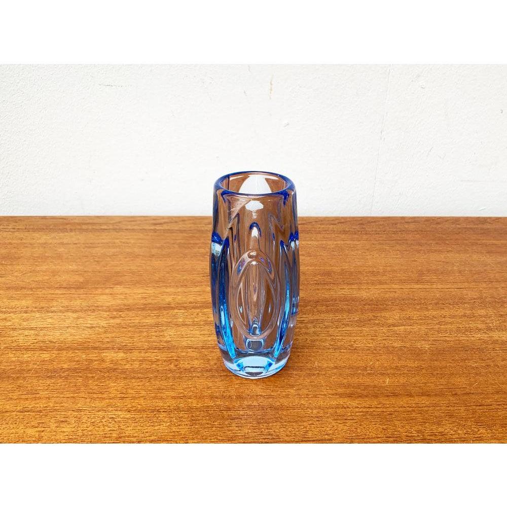 Czech Mid-Century Model 914 Blue Glass Vase by Rudolf Schröter for Rosice, 1950s For Sale