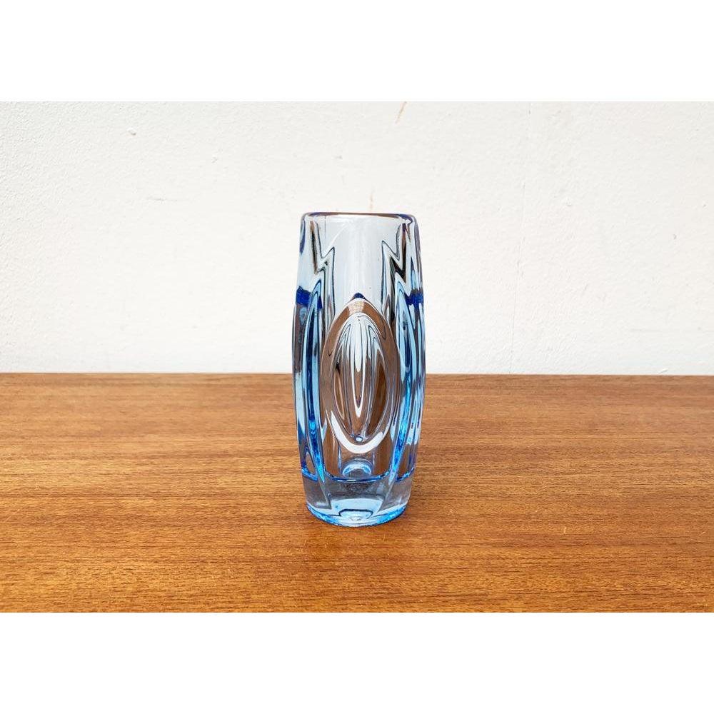 20th Century Mid-Century Model 914 Blue Glass Vase by Rudolf Schröter for Rosice, 1950s For Sale