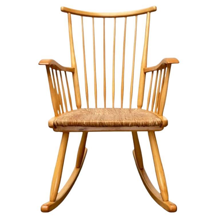 Fauteuil à bascule en hêtre modèle WK-S 7 du milieu du siècle par Arno Lambrecht, années 1950