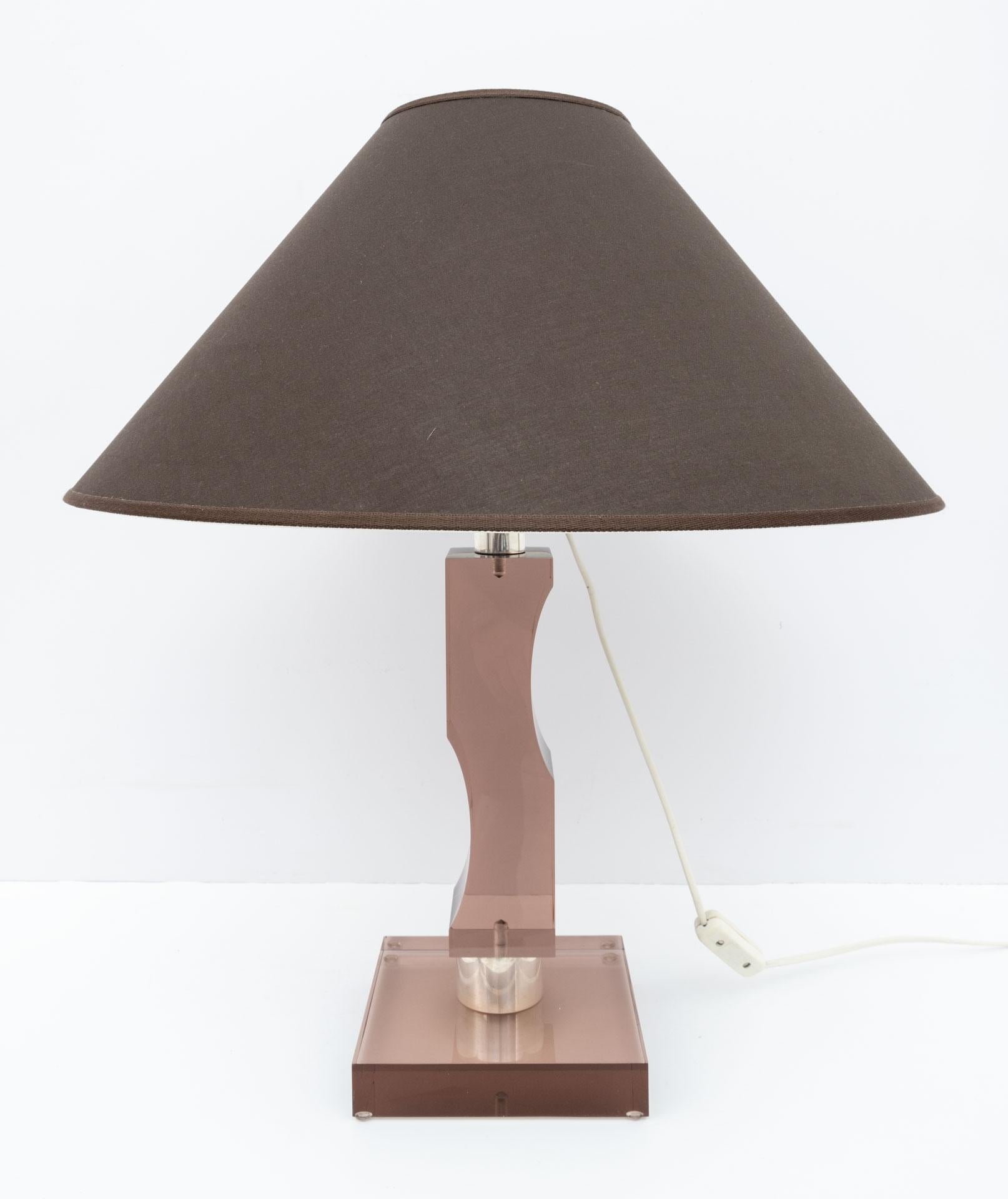 Late 20th Century Mid-century Moden Italian Plexiglass and Silver Table Lamp, 1970s For Sale
