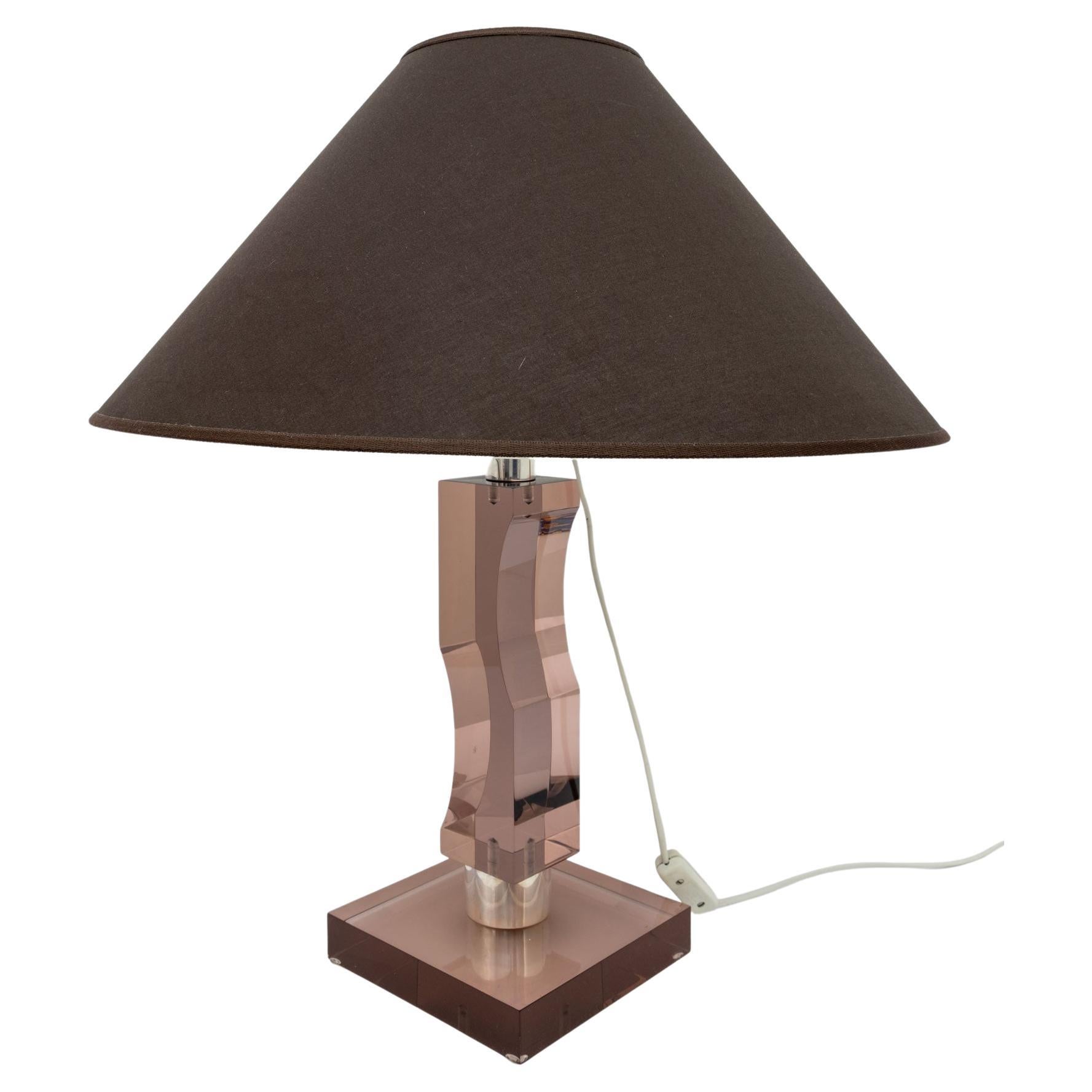 Mid-century Moden Italian Plexiglass and Silver Table Lamp, 1970s For Sale