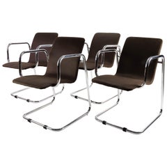 Mid-Century Modern Set of Four Chrome Candilever Spanish Chairs, 1970