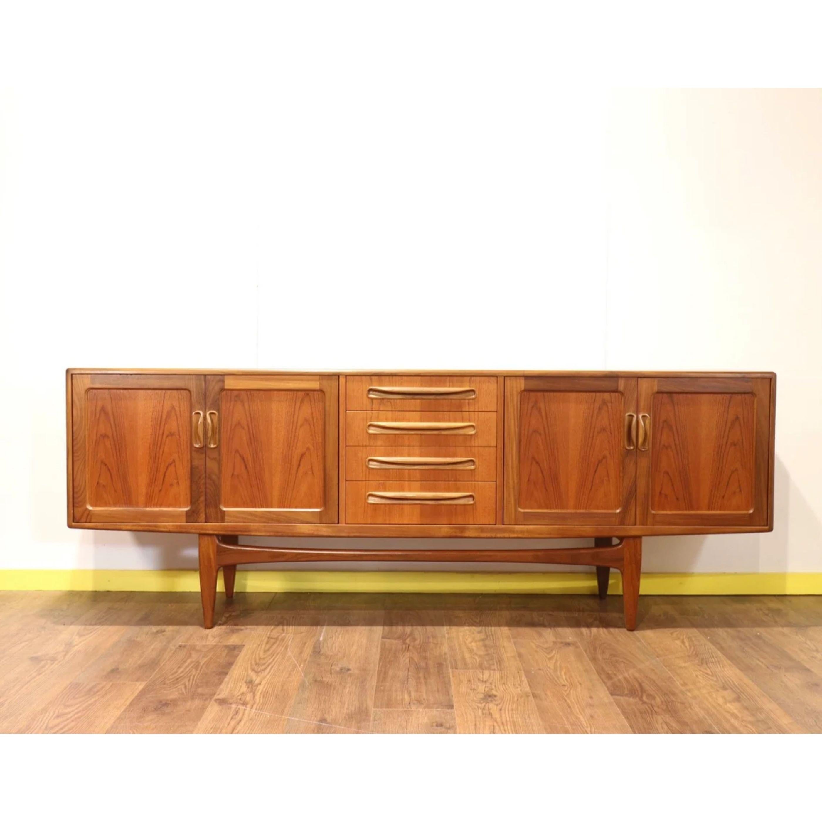 This fabulous G Plan credenza is part of the fresco range and designed by V B Wilkins around 1965. This is a classic British credenza with Danish style making it one of the most popular credenza made by G plan, a real statement piece. The Credenza