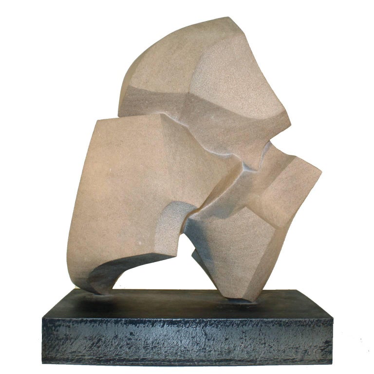 MidCentury Modern Abstract Limestone Sculpture on Welded Steel Base For Sale at 1stdibs