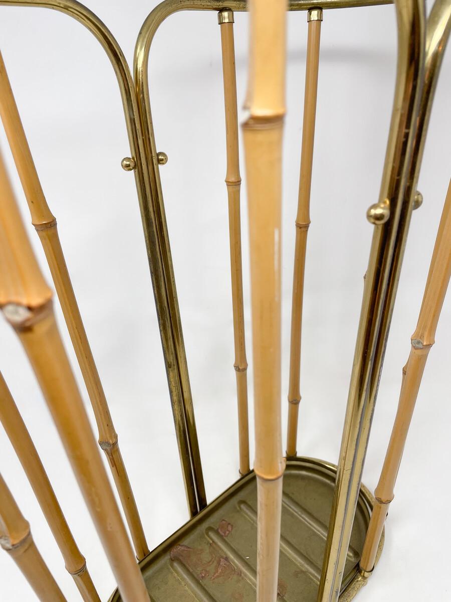 Italian Mid-Century Moder Bamboo and Brass Umbrella Stand, 1950s For Sale