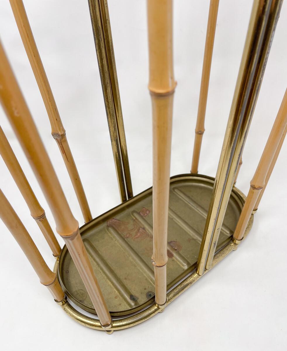 Mid-20th Century Mid-Century Moder Bamboo and Brass Umbrella Stand, 1950s For Sale