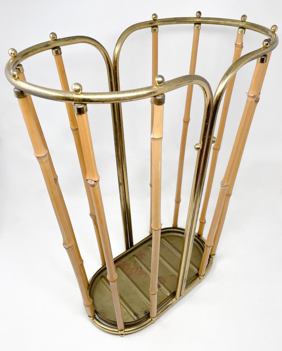 Mid-Century Moder Bamboo and Brass Umbrella Stand, 1950s For Sale 1