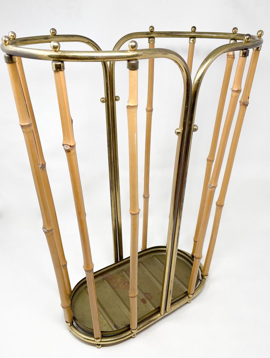 Mid-Century Moder Bamboo and Brass Umbrella Stand, 1950s For Sale 2