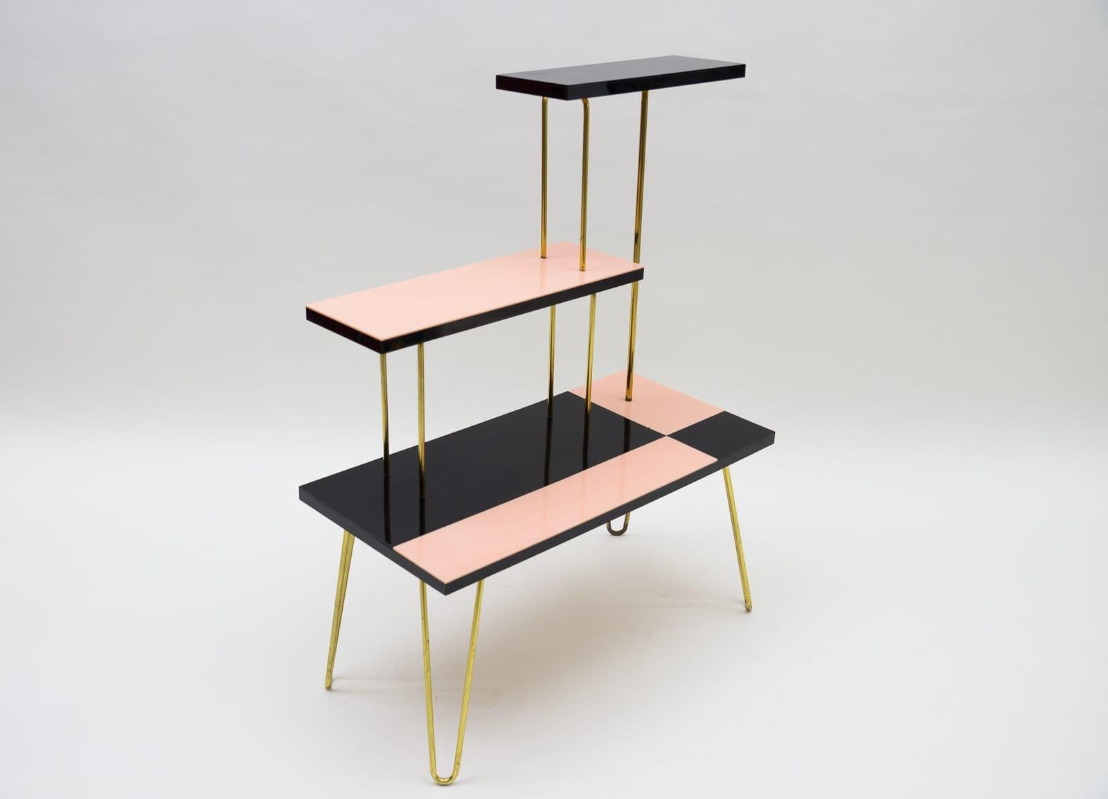 Mid-Century Modern Messingrohr Stahlschild / Blumenständer, 1950er/60er Jahre (Deutsch) im Angebot