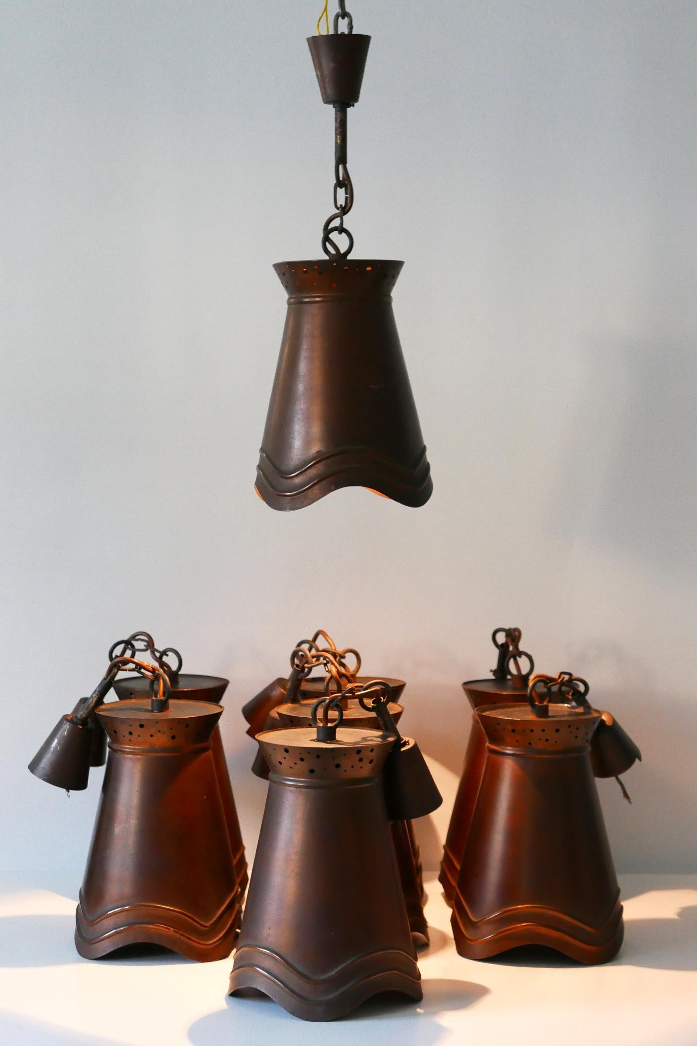 Lampade a sospensione in rame della modernità di metà secolo, Germania, anni '50 in vendita 4