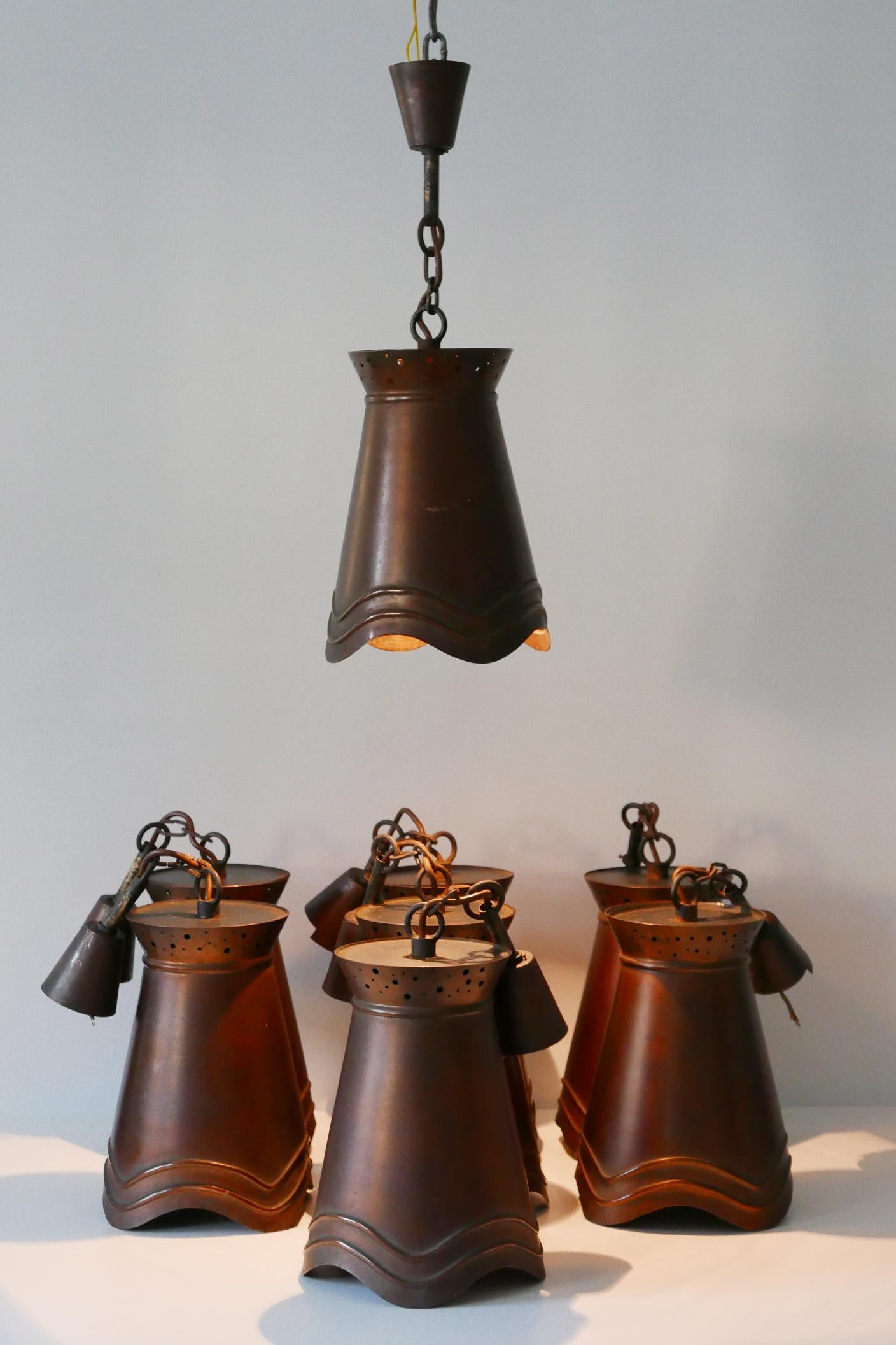 Lampade a sospensione in rame della modernità di metà secolo, Germania, anni '50 in vendita 6