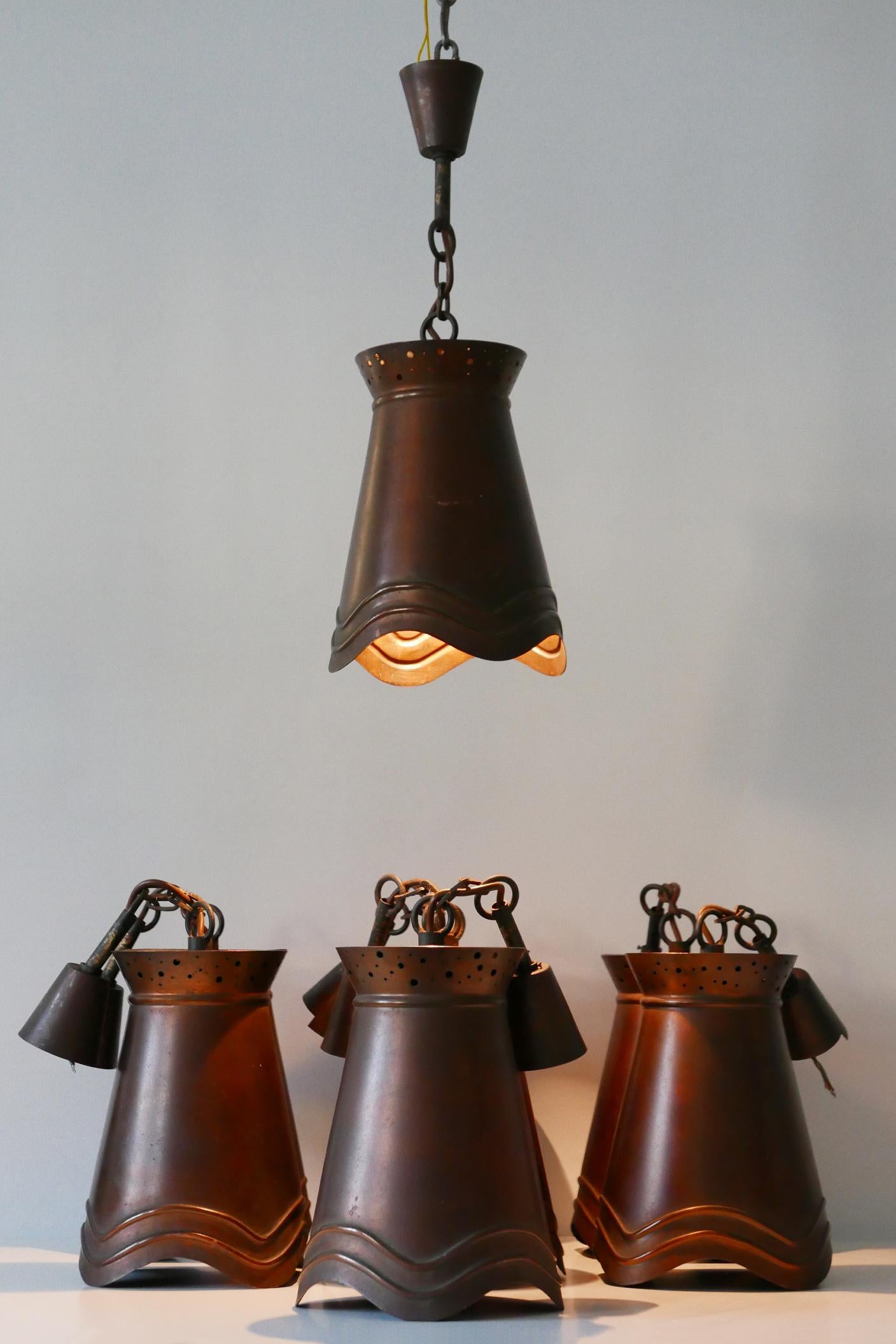 Lampade a sospensione in rame della modernità di metà secolo, Germania, anni '50 in vendita 7