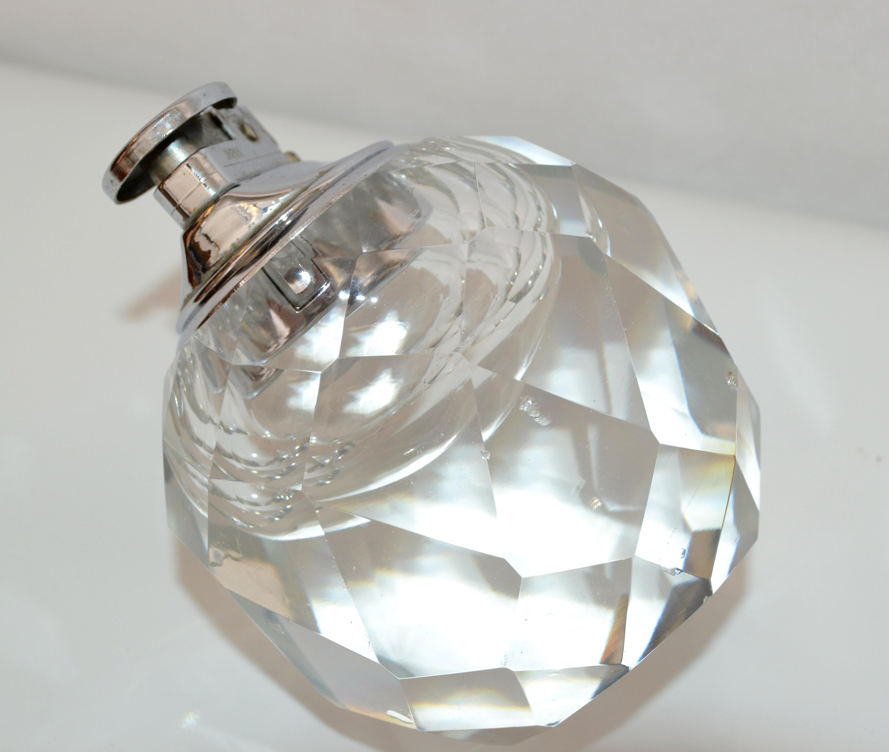 Mid-Century Modern Transparent Faceted Art Glass Chrome Gas Lighter Japan 1970 For Sale 2