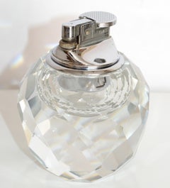 Mid-Century Modern Transparent Faceted Art Glass Chrome Gas Lighter Japan 1970