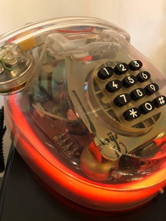 Mid-Century Modern / Postmodern French Loys Clear Lucite with Red Neon Telephone