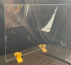 Pantalla de chimenea Karl Springer de 1/2" de grosor de cristal con pata de bronce, Mid Century Modern