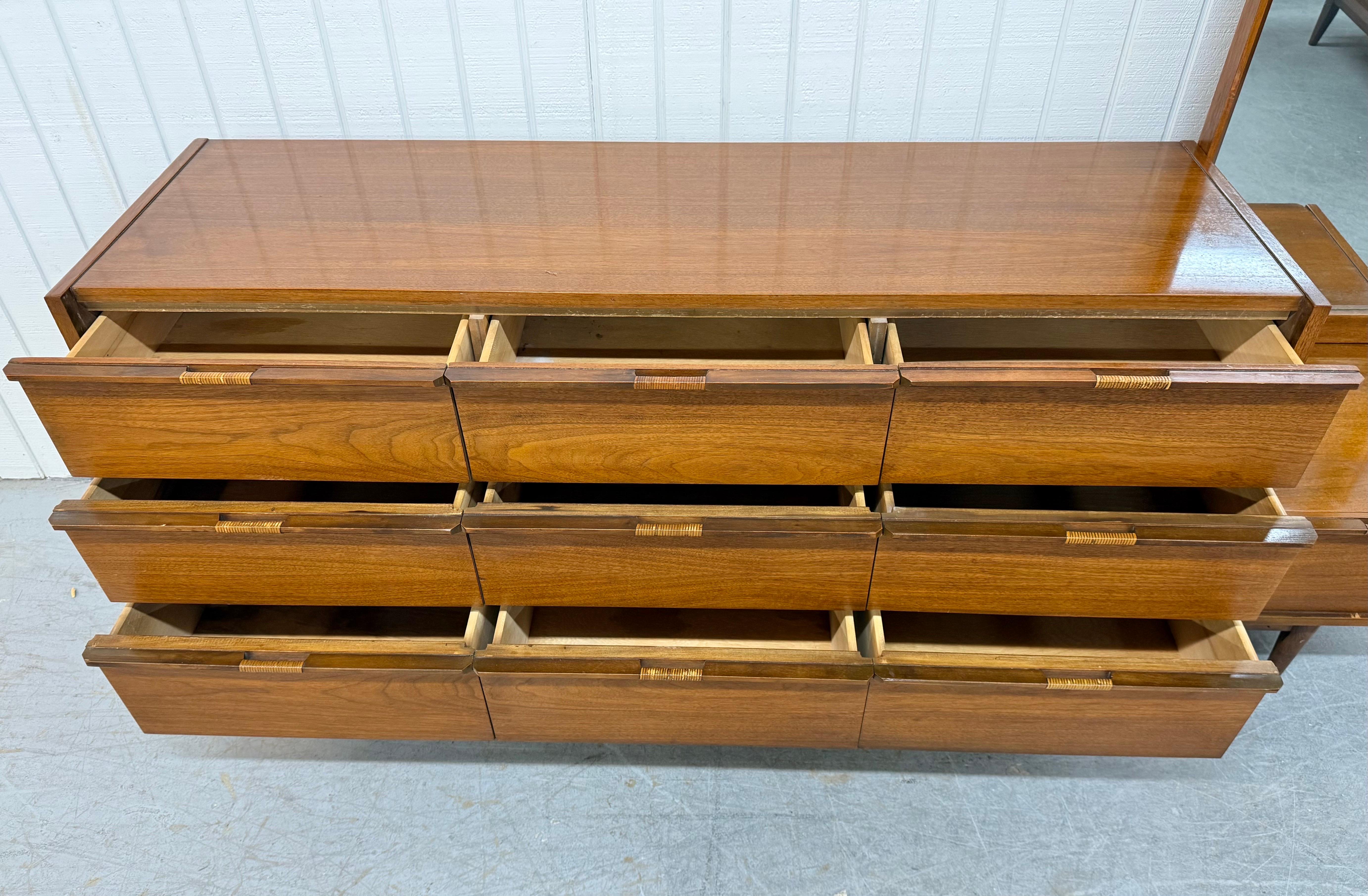 20th Century Mid-Century Modern 10-Drawer Walnut Dresser W/Mirror