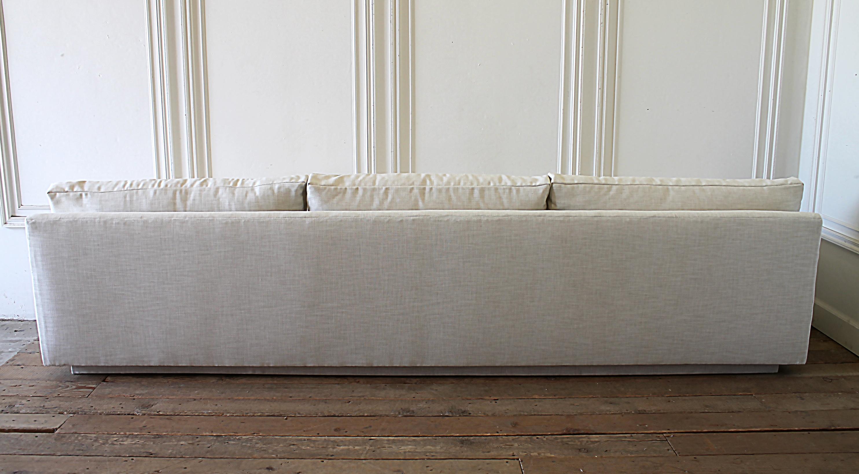 Mid-Century Modern Sofa Reupholstered in Natural Linen Blend Herringbone 8