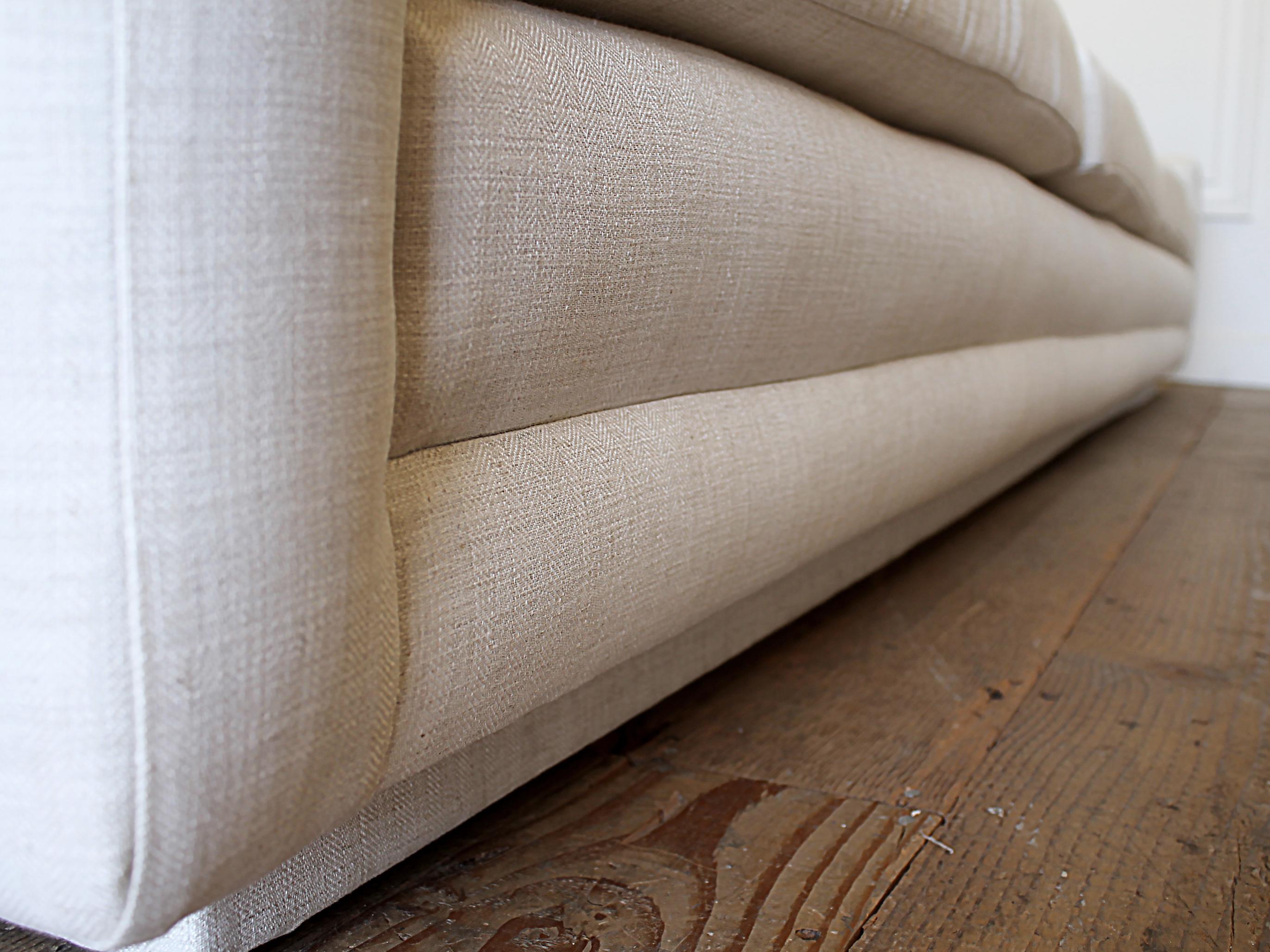 Mid-Century Modern Sofa Reupholstered in Natural Linen Blend Herringbone 3
