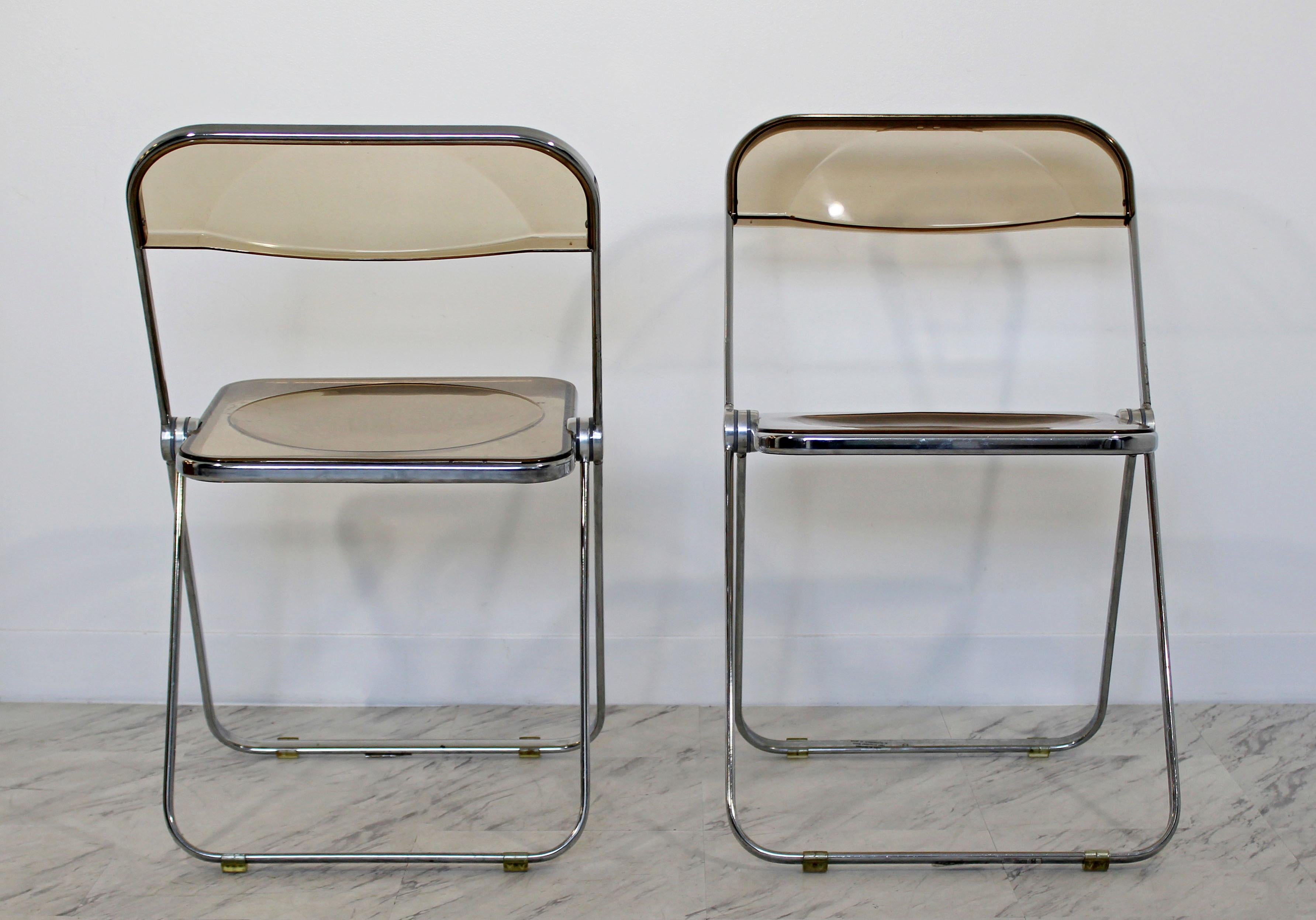 Chrome Mid-Century Modern 10 Smoked Lucite Folding Chairs, Italy, 1960s, Castelli