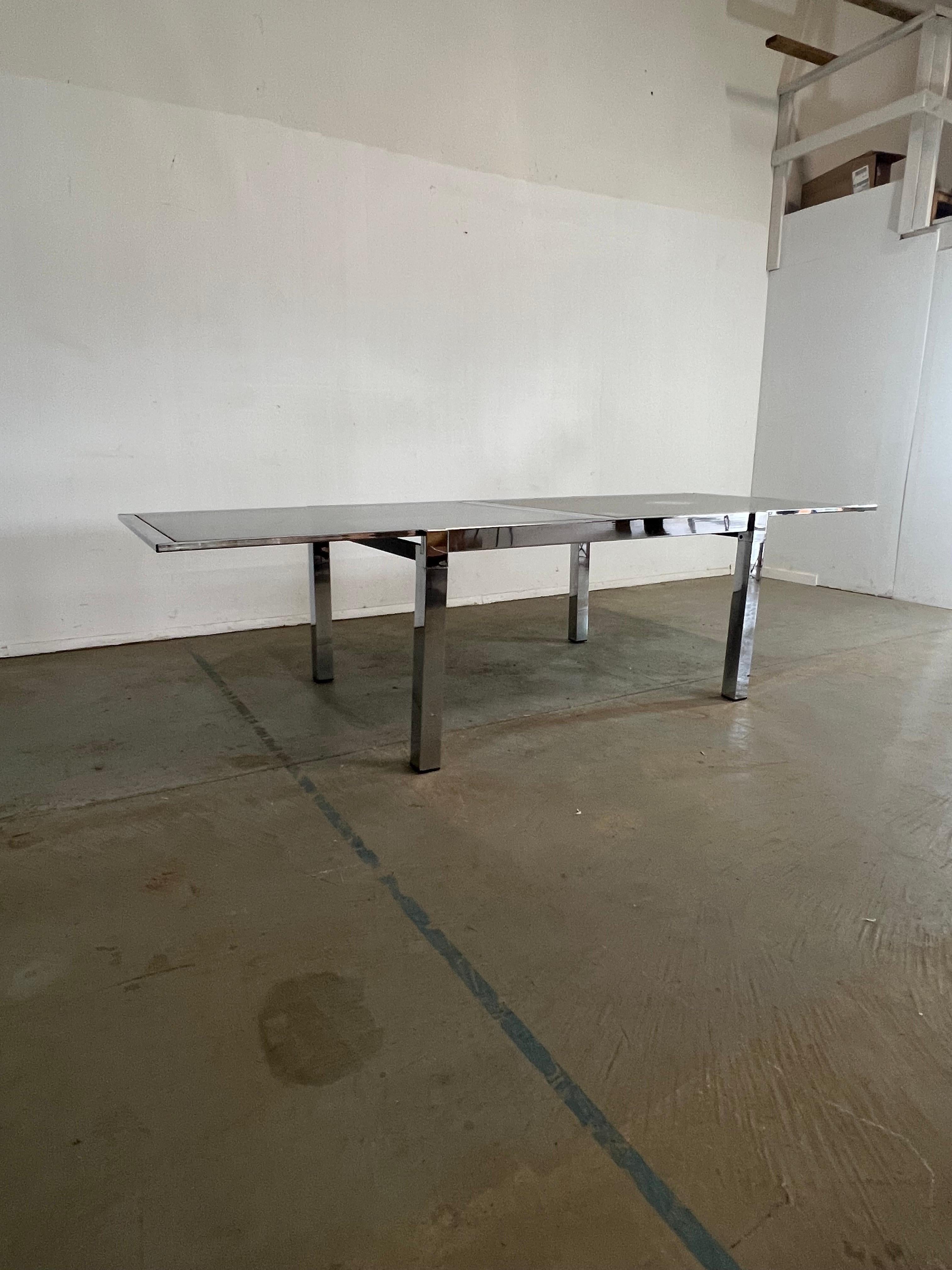 Late 20th Century Mid-Century Modern 110” Milo Baughman Style Chrome Dining Table