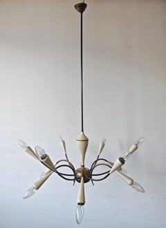 Mid Century Modern 12-Arm Brass Chandelier by Stilnovo, Italy 1950s