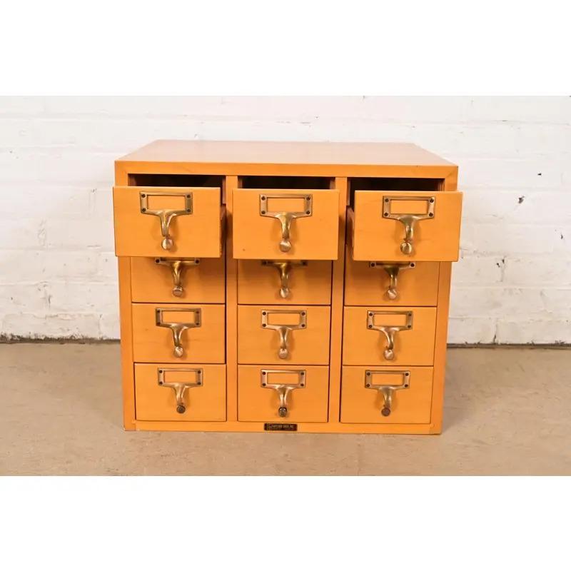 Brass Mid-Century Modern 12-Drawer Library Card Catalog by Gaylord Bros, Circa 1950s For Sale