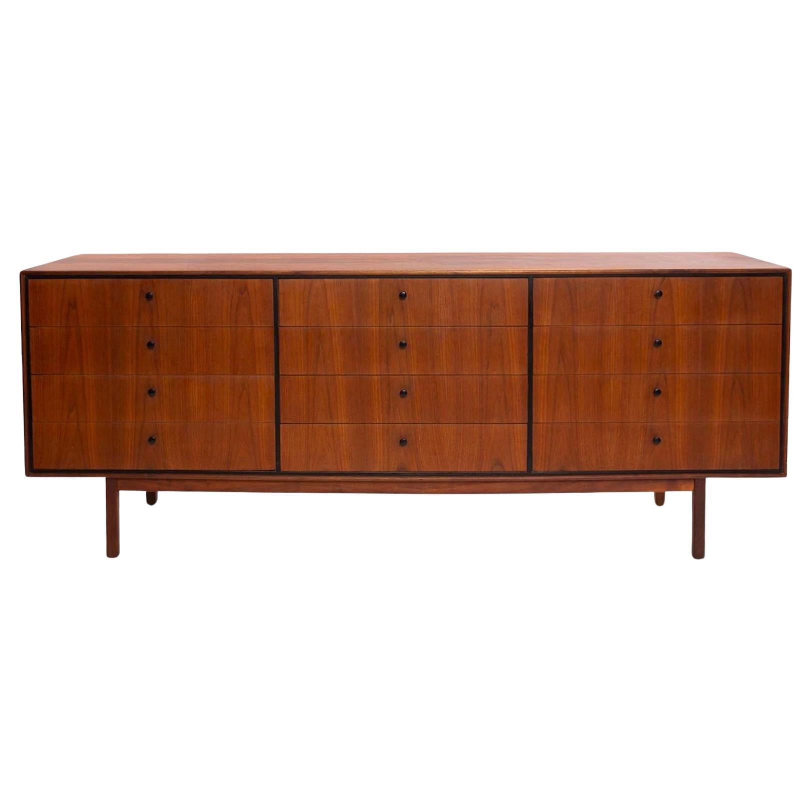 Mid Century Modern 12 drawer Walnut Dresser Credenza by Milo Baughman For Sale