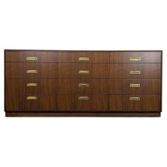 Mid Century Modern 12-Drawer Walnut Dresser, Refinished, c1960s