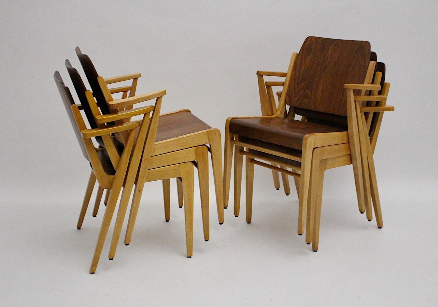 Mid-Century Modern Twelve Vintage Bicolor Beech Dining Chairs Franz Schuster For Sale 6