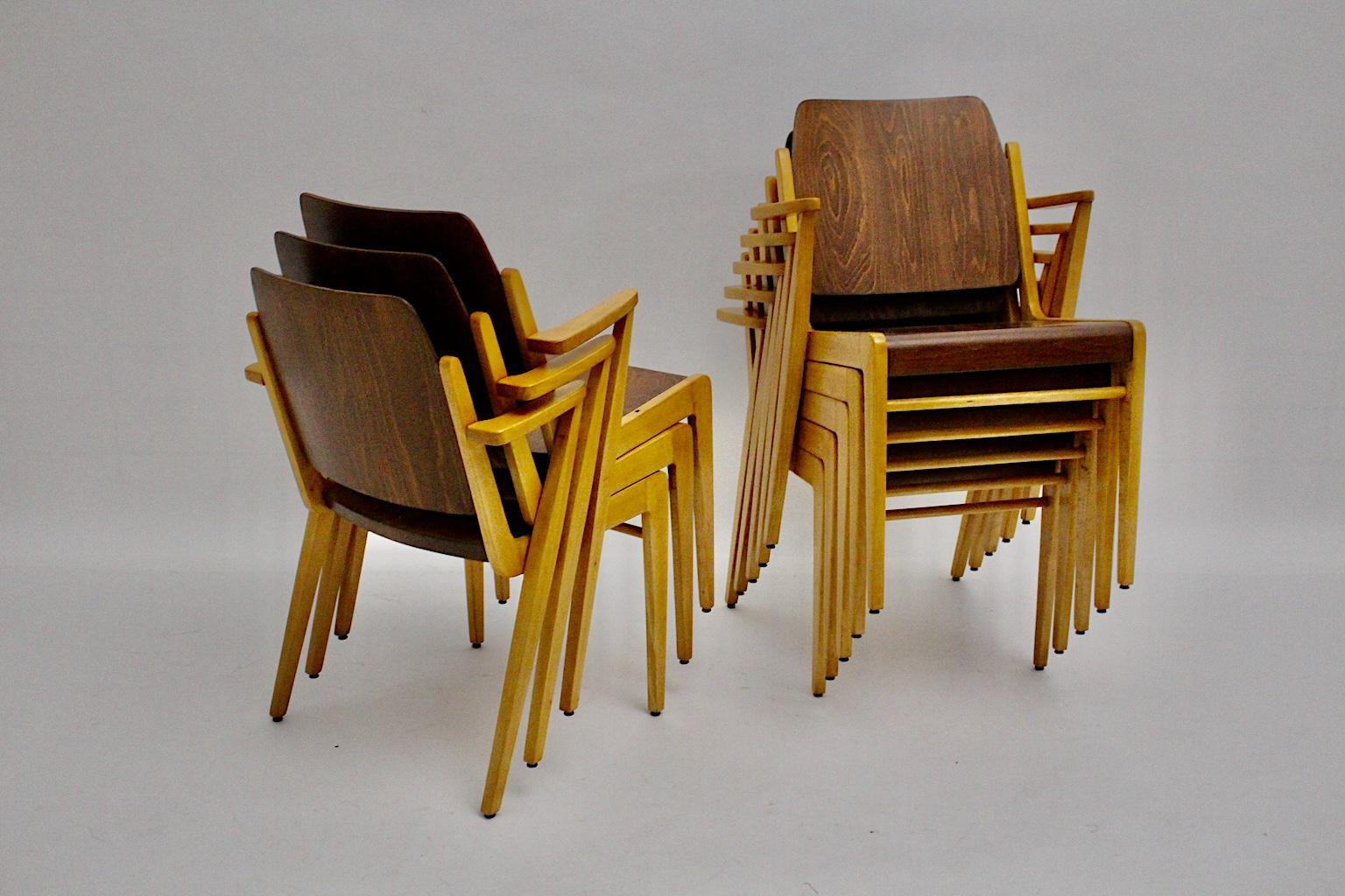 Mid-Century Modern Twelve Vintage Bicolor Beech Dining Chairs Franz Schuster For Sale 8