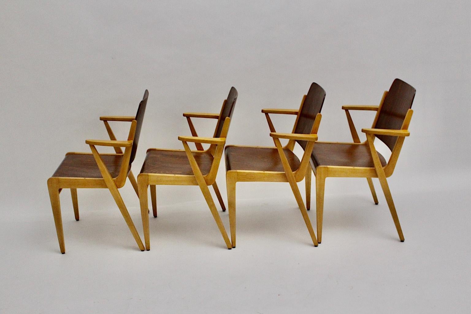 20th Century Mid-Century Modern Twelve Vintage Bicolor Beech Dining Chairs Franz Schuster For Sale