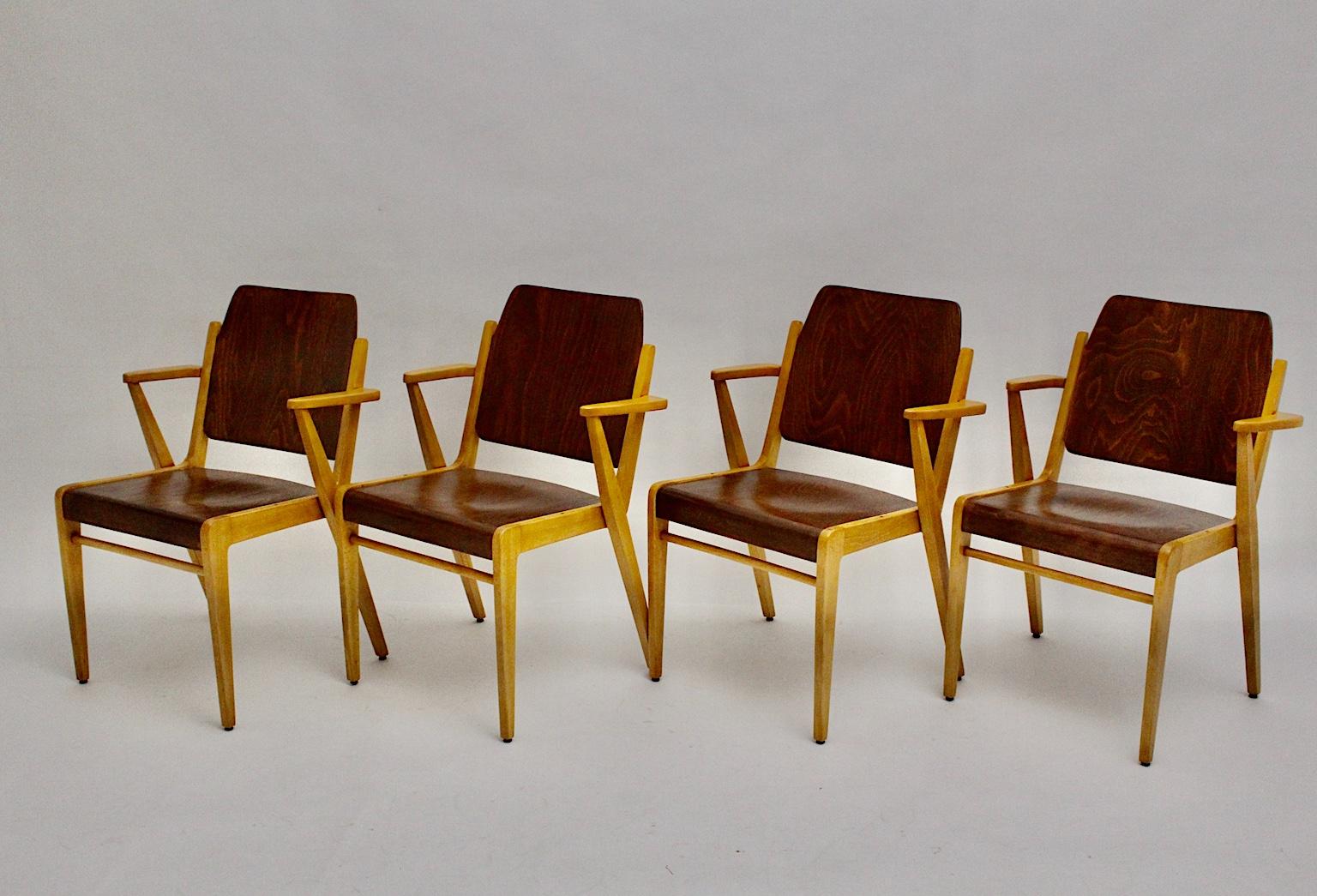Mid-Century Modern Twelve Vintage Bicolor Beech Dining Chairs Franz Schuster For Sale 3