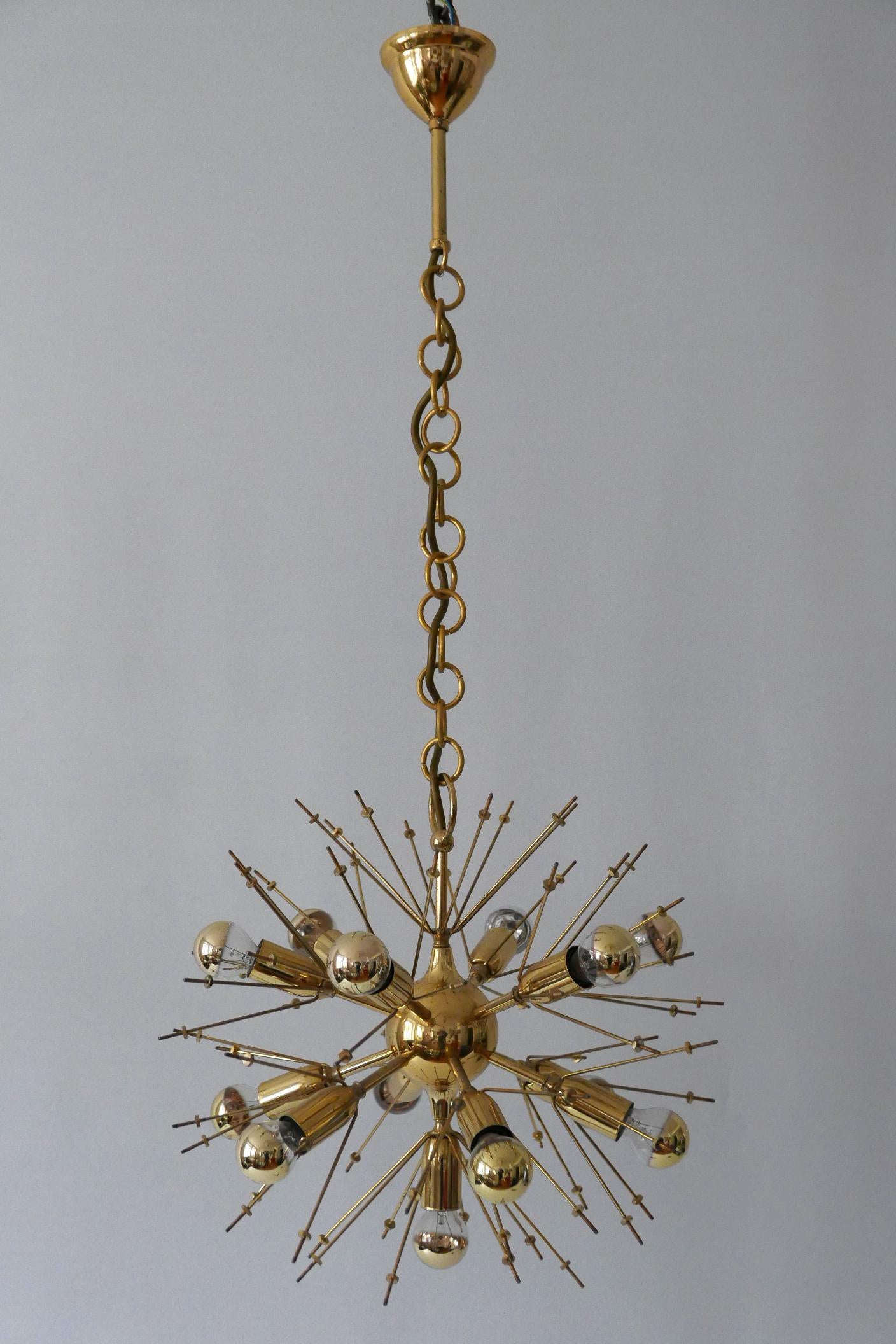 Mid-Century Modern 13-Flamed Sputnik Chandelier or Pendant Lamp Dandelion, 1960s 11