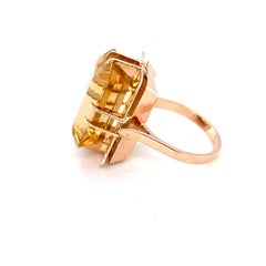 Mid-Century Modern 13.00 Carat Step-Cut Citrine Yellow Gold Statement Ring