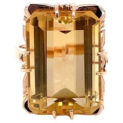 Mid-Century Modern 13.00 Carat Step-Cut Citrine Yellow Gold Statement Ring