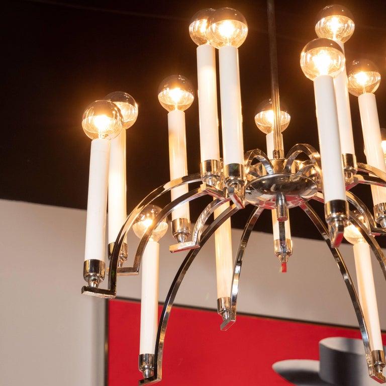 Americano Lampadario a 14 bracci in cromo in stile Mid-Century Modern di Lightolier in vendita