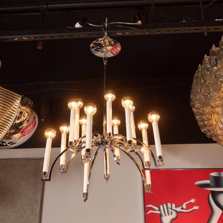 Fine XX secolo Lampadario a 14 bracci in cromo in stile Mid-Century Modern di Lightolier in vendita