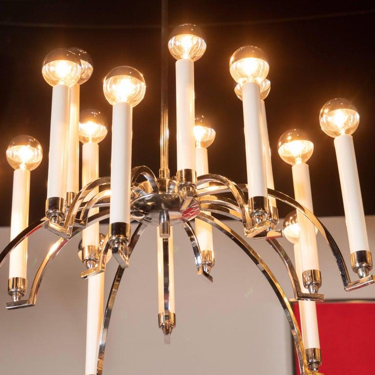Vetro Lampadario a 14 bracci in cromo in stile Mid-Century Modern di Lightolier in vendita