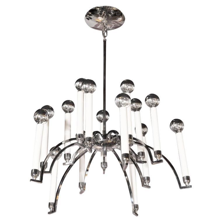 Mid-Century Modern 14-Arm Chrome Chandelier by Lightolier