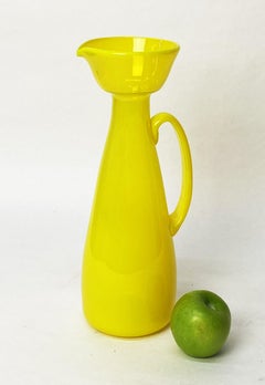 Mid-Century Modern 14" Lemon Yellow Opaline Art Glass Pitcher, Italy, c. 1960s