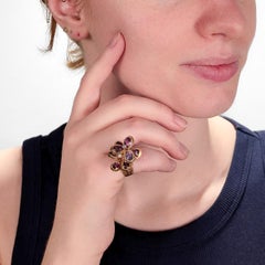 Mid-Century Modern 14K Gold, Amethyst, and Diamond Cocktail Ring