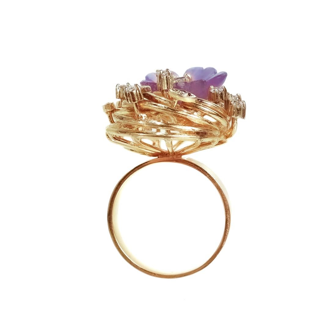 Mid-Century Modern 14k Gold, Amethyst, & Diamond Cocktail Ring For Sale 5