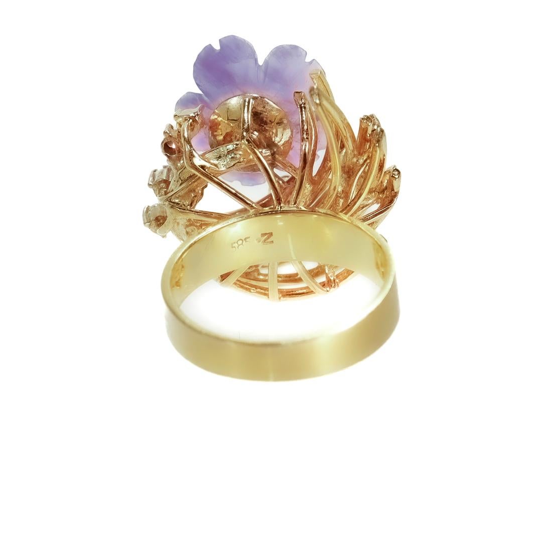 Mid-Century Modern 14k Gold, Amethyst, & Diamond Cocktail Ring For Sale 6