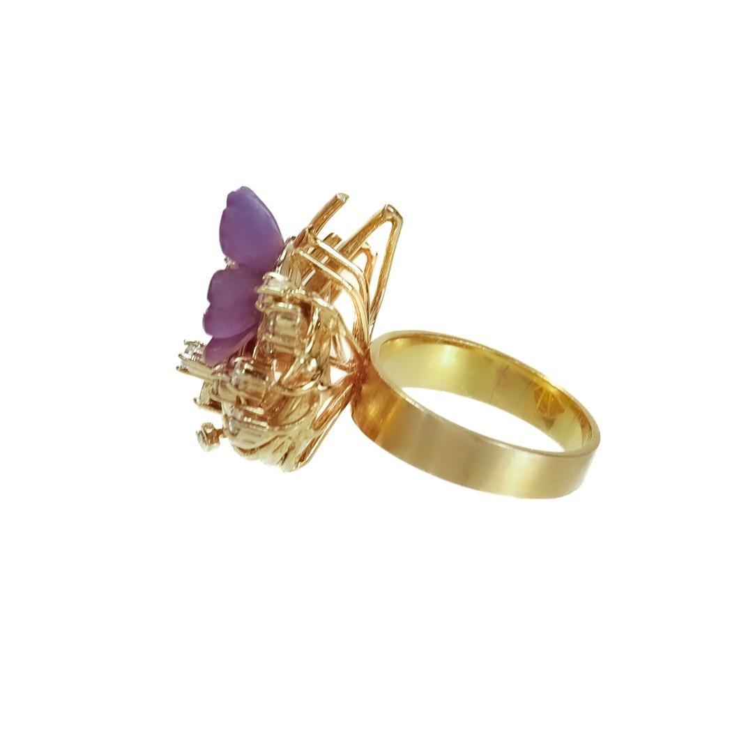 Mid-Century Modern 14k Gold, Amethyst, & Diamond Cocktail Ring For Sale 1