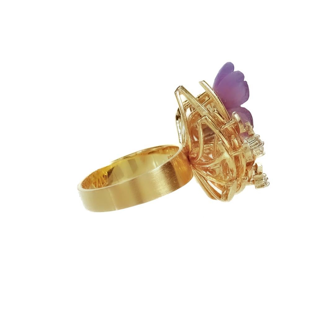Mid-Century Modern 14k Gold, Amethyst, & Diamond Cocktail Ring For Sale 3